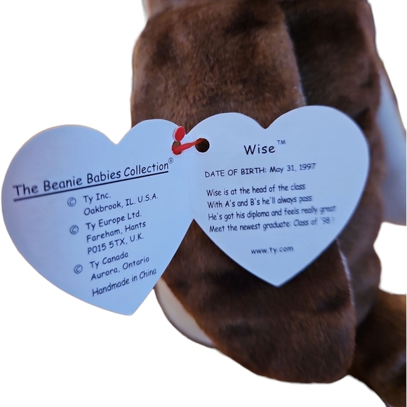 Ty Brown and White Owl Plush with Graduation Cap - Picture 2 of 2